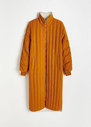 Двостороннє дуте пальто з високим комірцем, жовтий та сірий жіночий плащ, 36 розмір, reserved