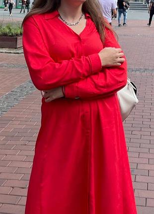Красное платье рубашка миди h&amp;m размер м
