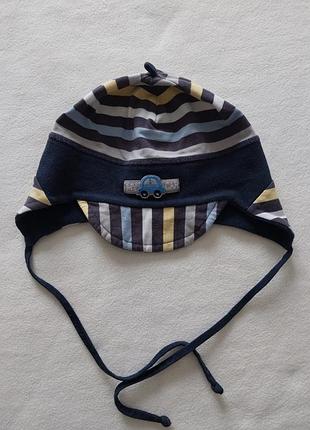 Детская шапочка на завязках, размер на 12-24 мес, хлопковая, легкая, на теплую весну осень