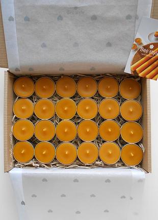 Набор чайных свечей 24 шт из натурального пчелиного воска, восковые свечи, чайные свечи