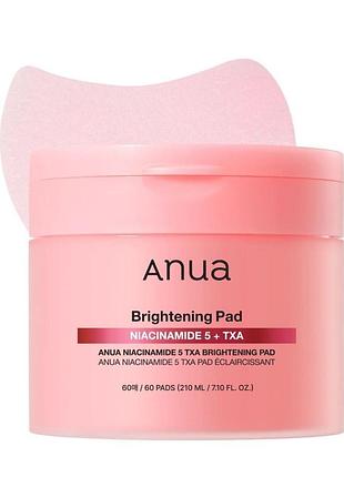 Освітлюючі тонер-педи з транексаміновою кислотою anua niacinamide 5 txa brightening pad, 60шт / 210мл