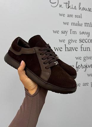 Стильні анатомічні кеди шоколадний замш