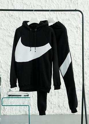 Зимний мужской спортивный костюм, черный спортивный костюм с капюшоном