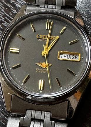 Вінтажний годинник citizen 7 eagle з чорним циферблатом, 21 камінь, автоматичний хутряний низ