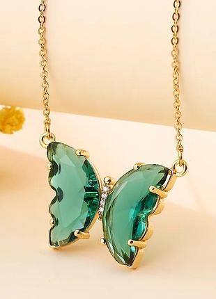 Подвеска зеленая бабочка на цепочке кулон с бабочкой с цепочкой ожерелья чокер