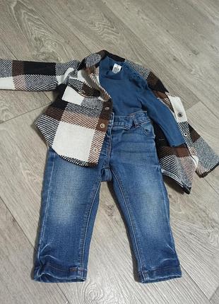Комплект одежды на мальчика размер 68( рубашка джинсы боди)