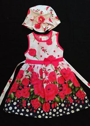 Нарядное летнее платье на девочку 5-6 лет с панамкой