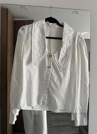 Біла сорочка бавовняна з акцентним коміром zara