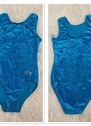 Блакитний спортивний велюровий купальник для гімнастики  9-11 р. 140-152 см