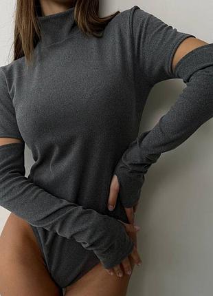 Распродажа 🏷 мягкий теплый боди водолазка под горло с митенками и разрезами на рукавах