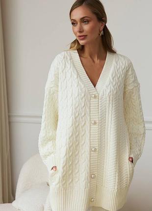 Молочний кардиган з преміальної пряжі вовна меріноса та кашеміру