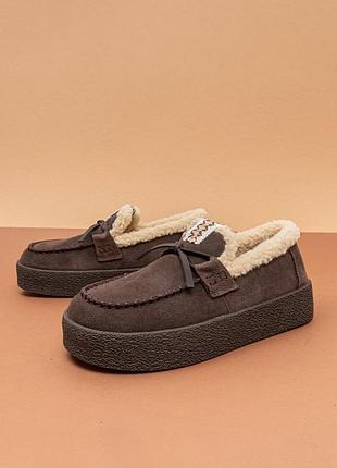 Женские утепленные ботинки лоферы коричневые зимние 36-39 ботинки жемнее allsy 1111640