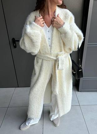 Кардиган ворс пушистый кардиган макси под пояс
