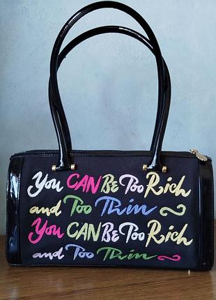 Сумка жіноча lulu guinness на двох ручках ефектна чорна з вишитим кольоровим написом