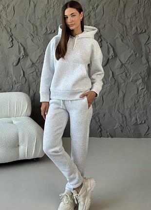 Спортивний жіночий костюм сірий меланж теплий