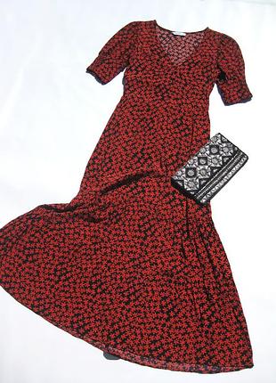 Красивое длинное красное платье цветочный принт на пуговицах gallery dunnes