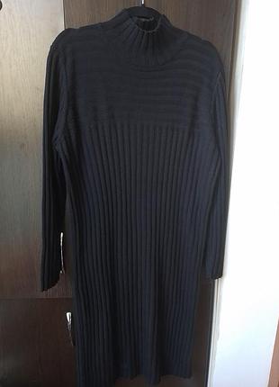 Платье трикотажное, платье полушерстяное, платье под шею, платье в рубчик