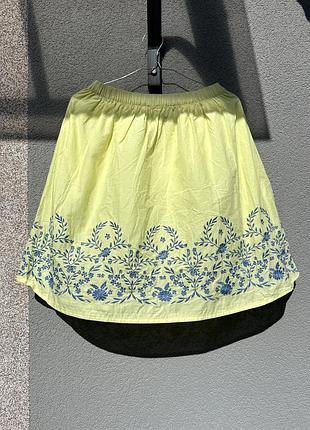 Трендова синьо жовта вишита батистова  спідниця
