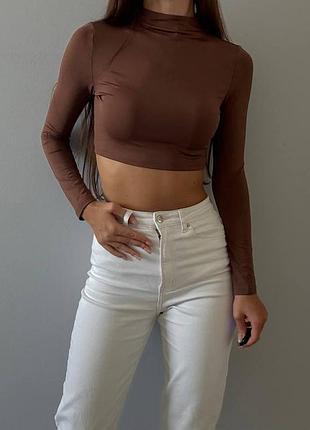 Трендовый укороченный лонг, коричневая водолазка, трендовый лонгслив, коричневый лонгслив, красивая кофта, коричневый лонгслив, коричневая кофта