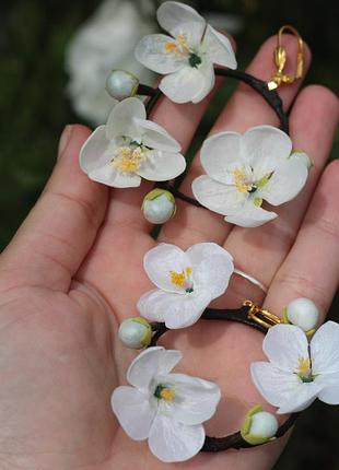 Серьги кольца цветы вишневый цвет ручной работы из фоамирана