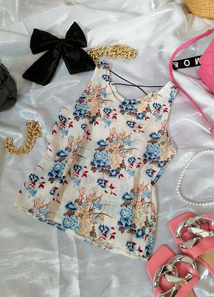 Летняя блуза топ майка цветочный принт легкий полупрозрачный материал