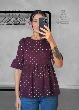💞 шикарна бордова блузка жіноча у горошок 10 м 46 💞