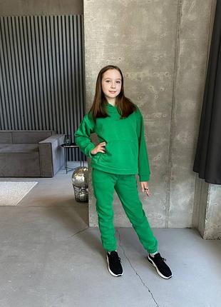 Детский подростковый костюм двойка худи + штаны теплый на флисе детский костюм двойка худи брюки теплый на флисе черный коричневый зеленый серый 027