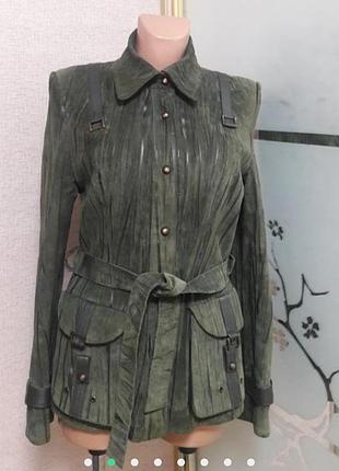 Крутая куртка пиджак из жатого замша пог 48 nero perla не секонд