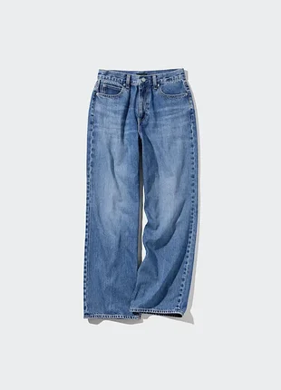Женские синие джинсы uniqlo wide straight jeans