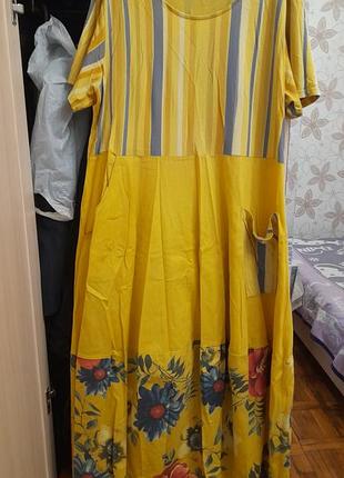 Яркое платье, из натуральной ткани, желтого цвета