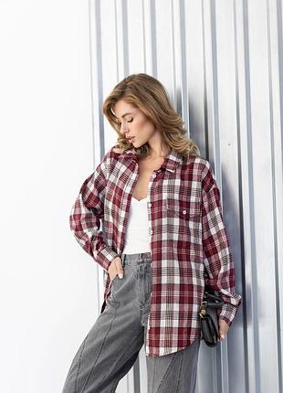 Рубашка в клетку фланелевая оверсайз 50% шерсть 10 цветов
