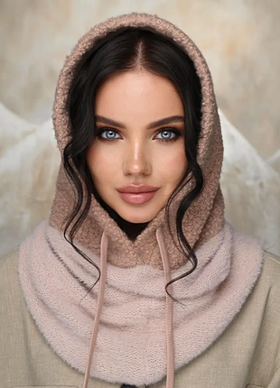 Капюшон, капор , зимний платок букле с воротником на флисе 6 цветов 119ла