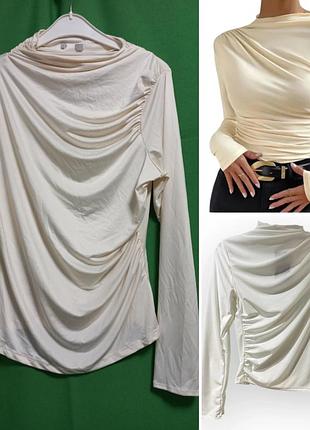 Лонгслив с косыми драпировками и разрезами на рукавах,трикотаж "масло"