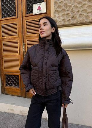 Женская черная демисезонная куртка курточка стеганая коричневая горький шоколад