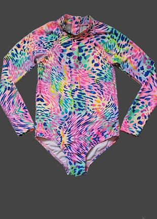 Дитячий купальник tu з довгими рукавами на блискавці яскравий купальник на дівчинку зріст 146 см з леопардовим принтом