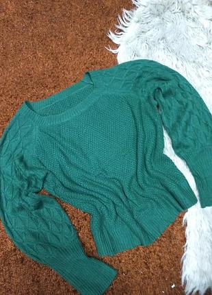Оригинальный женский джемперок с квадратным вырезом изумрудного цвета