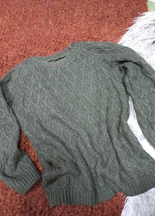 Стильный женский джемперок крупной вязки хаки полушерстяной