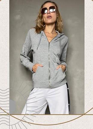Сіра кофта зіпка довгий рукав капюшон спорт трикотаж бавовна кишені худі база y2k reebok