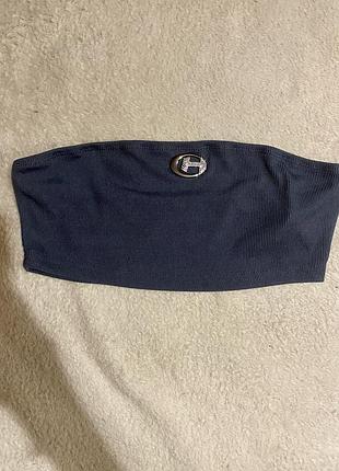 Кроп топ бандо з стразами в рубчик сірий графітовий shein новий