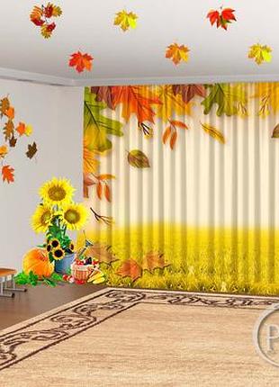 Осенние фото шторы для детского сада "осенняя листва в поле"