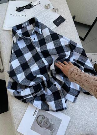 🔥теплая рубашка из байки в клетку черный/зеленый/красный/беж/шоколад one size 42-46, модель 701