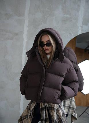 Дутый пуффер пуховик с капюшоном оверсайз