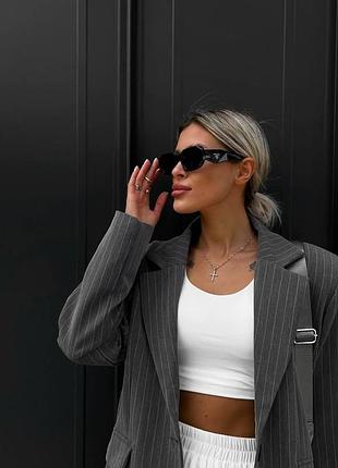 🖤преміум піджак сірий у смужку sm, ml – подовжений вільний крій з підкладкою та підплічниками, мод 424