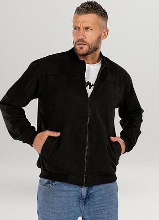 Бомбер мужской замшевый куртка на молнии спортивная унисекс повседневная стильная регби черный