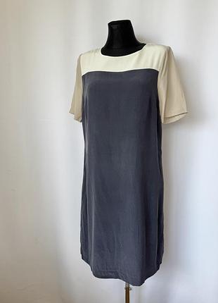 Mexx шелковое платье футболка шифон синее бежевое