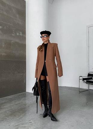 Пальто в кольорі кемел довжини максі з преміальної пальтової тканини