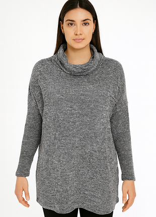 Женский свитер-туника в полоску с воротником-хомутом - теплый стильный свитер oversize / new look / eu 38-40 / m-l / стан - идеальный!