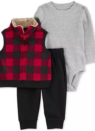 Комплект carter’s картерс: тепла флісова безрукавка жилетка, штани двунитка та боді