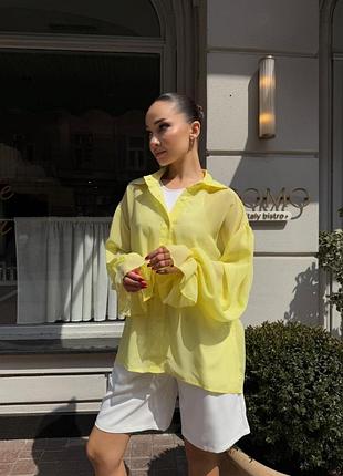 Прозора жіноча шифонова блузка прозора сорочка лимон лимонна