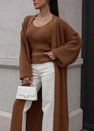 Комплект двійка кардиган максі та майка з преміальної пряжі